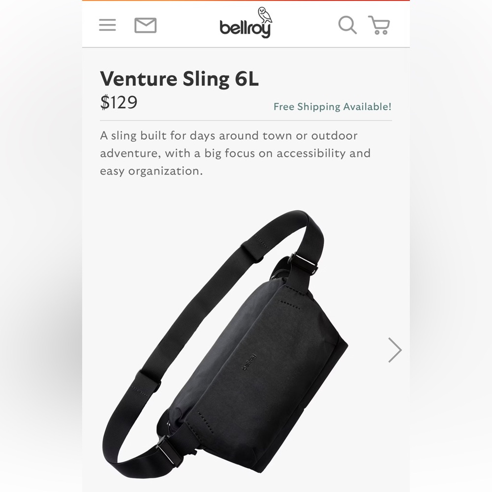 NWT Bellroy Venture Sling 6L - Black - Picture 5 of 9